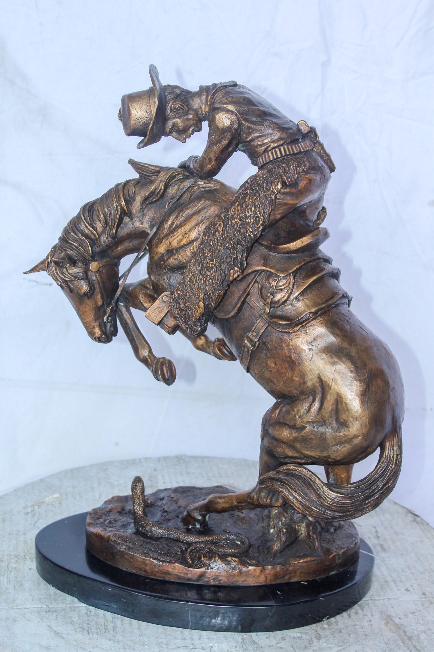 Rattle Snake Remington Replica Bronze Statue, Western Decor 15" x 10" x 22"H