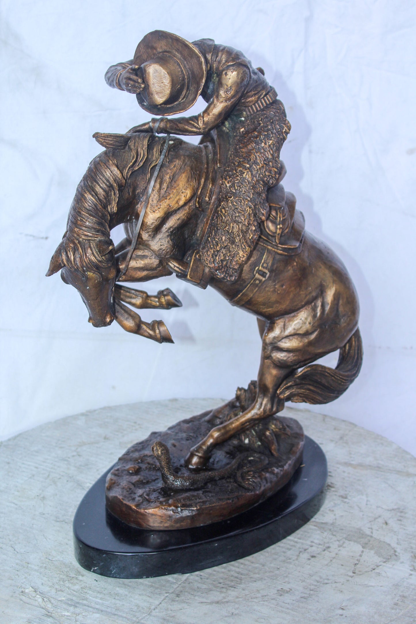 Rattle Snake Remington Replica Bronze Statue, Western Decor 15" x 10" x 22"H