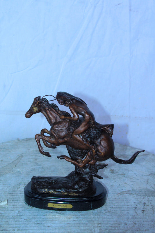 Nifao Cheyenne by Remington Bronze Statue Replica - Iconic Western Decor - Compact Yet Bold Design, 9"L x 3"W x 9"H