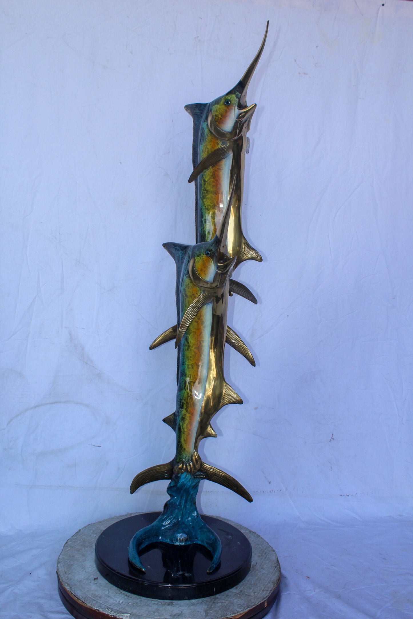 Pair of Marlin Fish Bronze Statue, Perfect Marine Decor 18" x 18" x 54"H