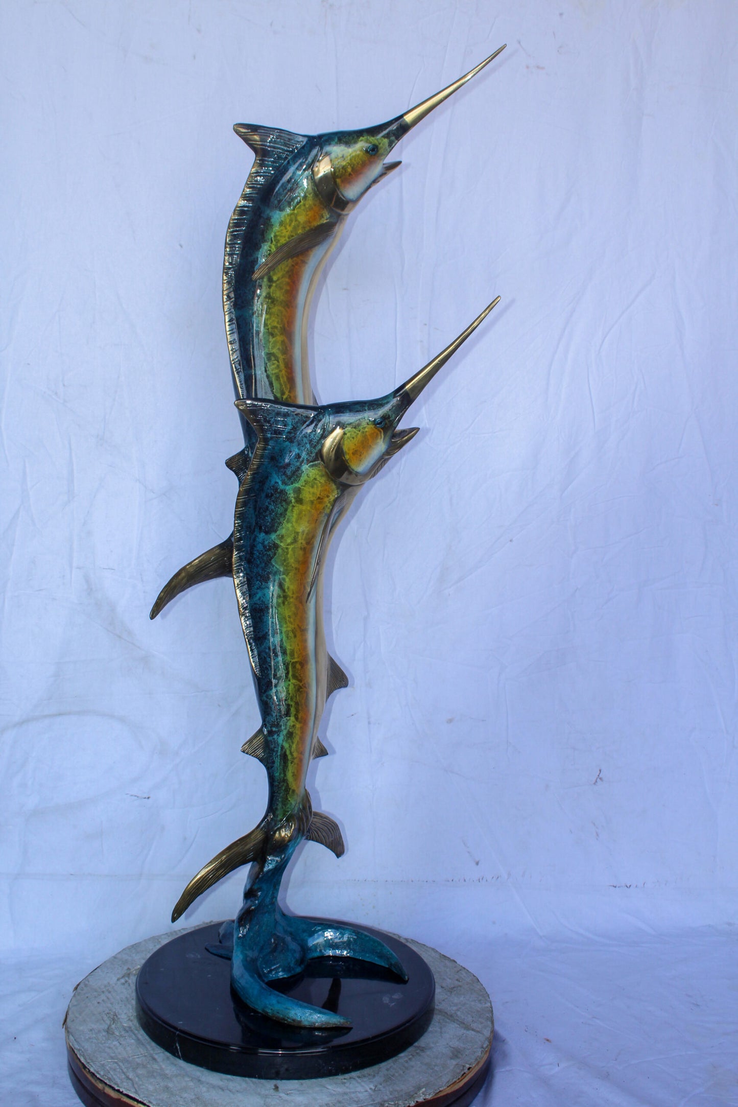 Pair of Marlin Fish Bronze Statue, Perfect Marine Decor 18" x 18" x 54"H
