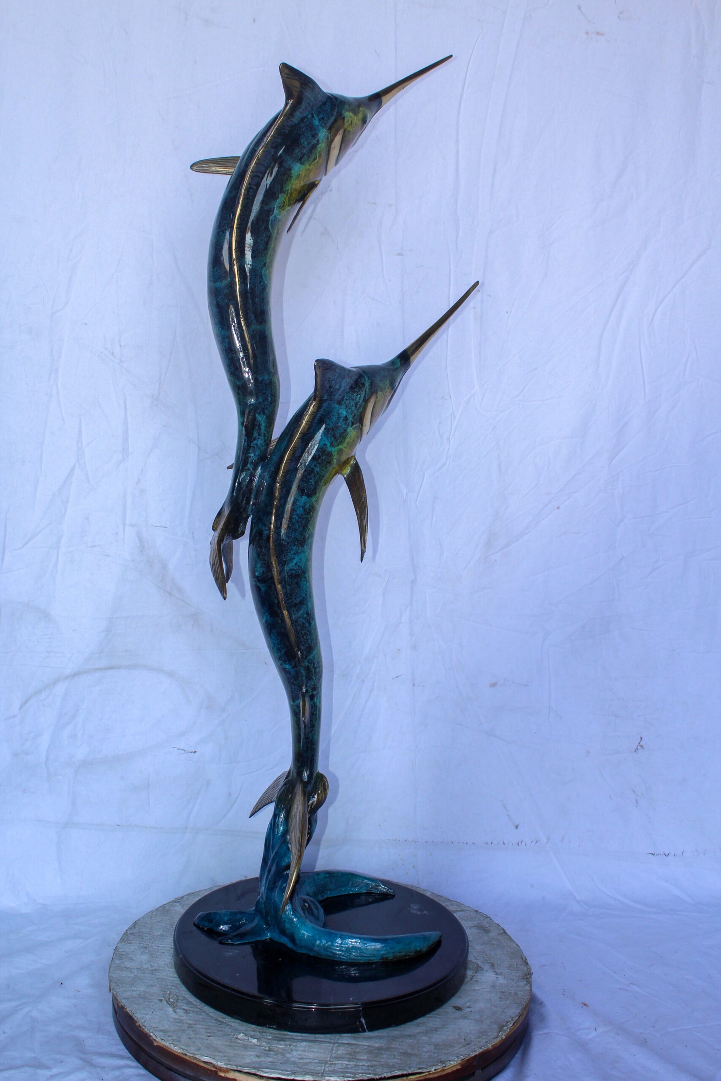 Pair of Marlin Fish Bronze Statue, Perfect Marine Decor 18" x 18" x 54"H