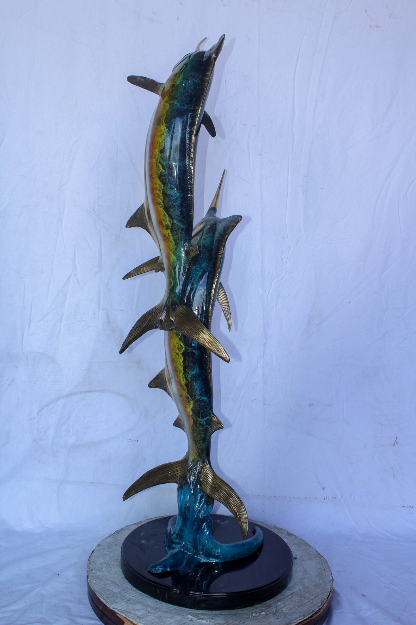 Pair of Marlin Fish Bronze Statue, Perfect Marine Decor 18" x 18" x 54"H