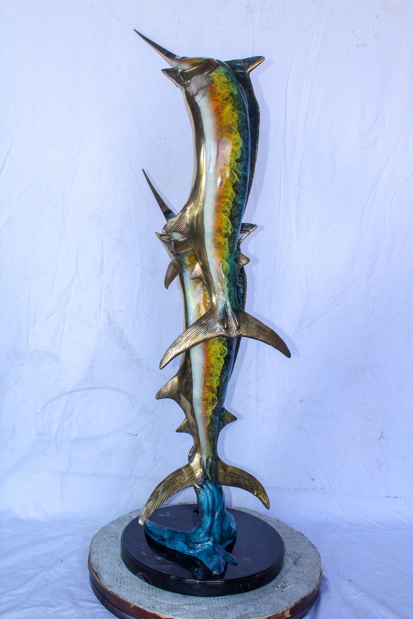 Pair of Marlin Fish Bronze Statue, Perfect Marine Decor 18" x 18" x 54"H