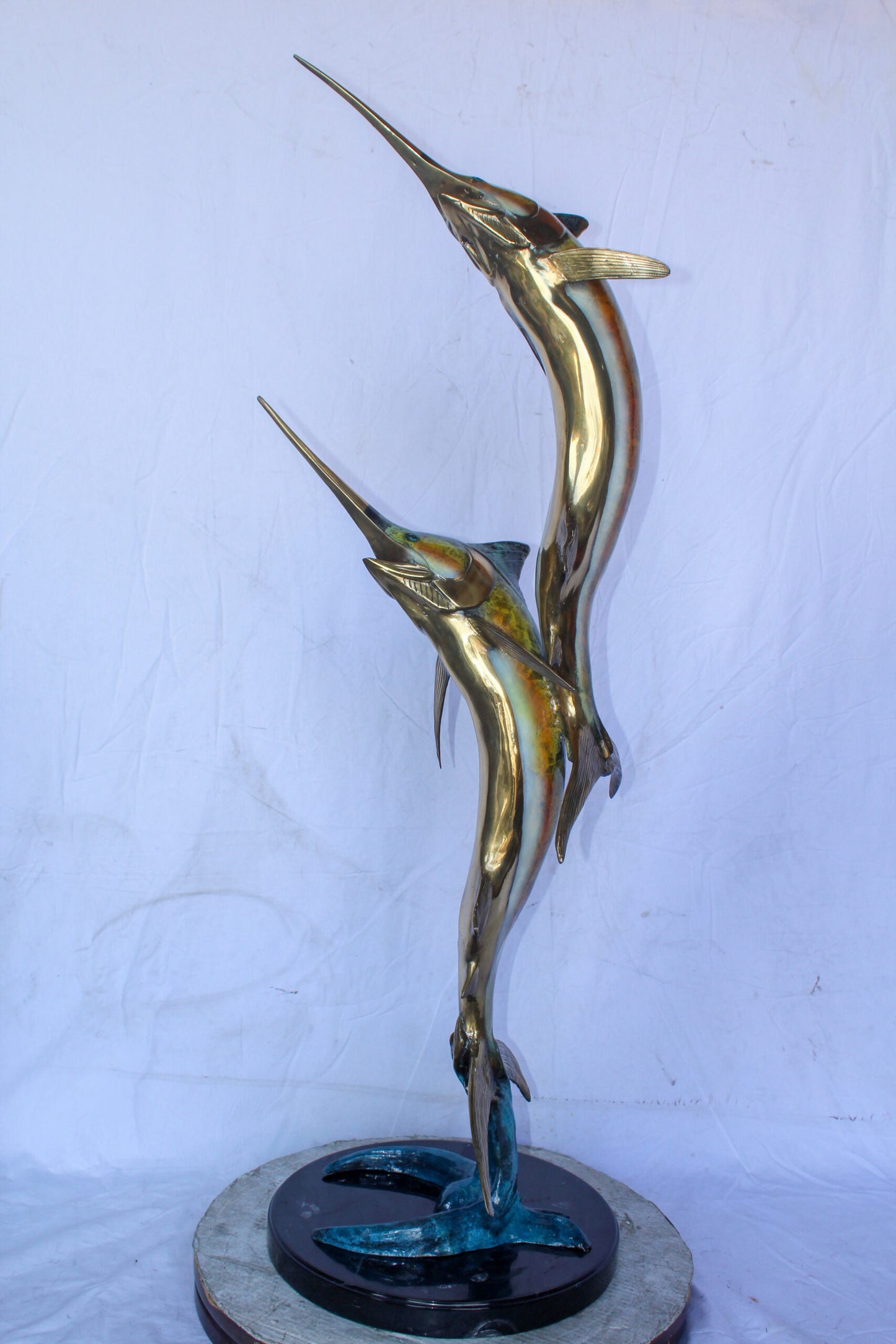 Pair of Marlin Fish Bronze Statue, Perfect Marine Decor 18" x 18" x 54"H