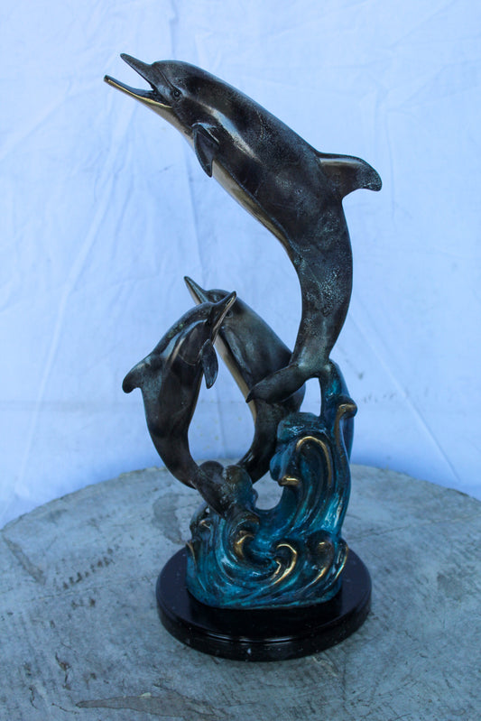 Bronze Statue of Three Dolphins Leaping from Water 8" x 8" x 20"H