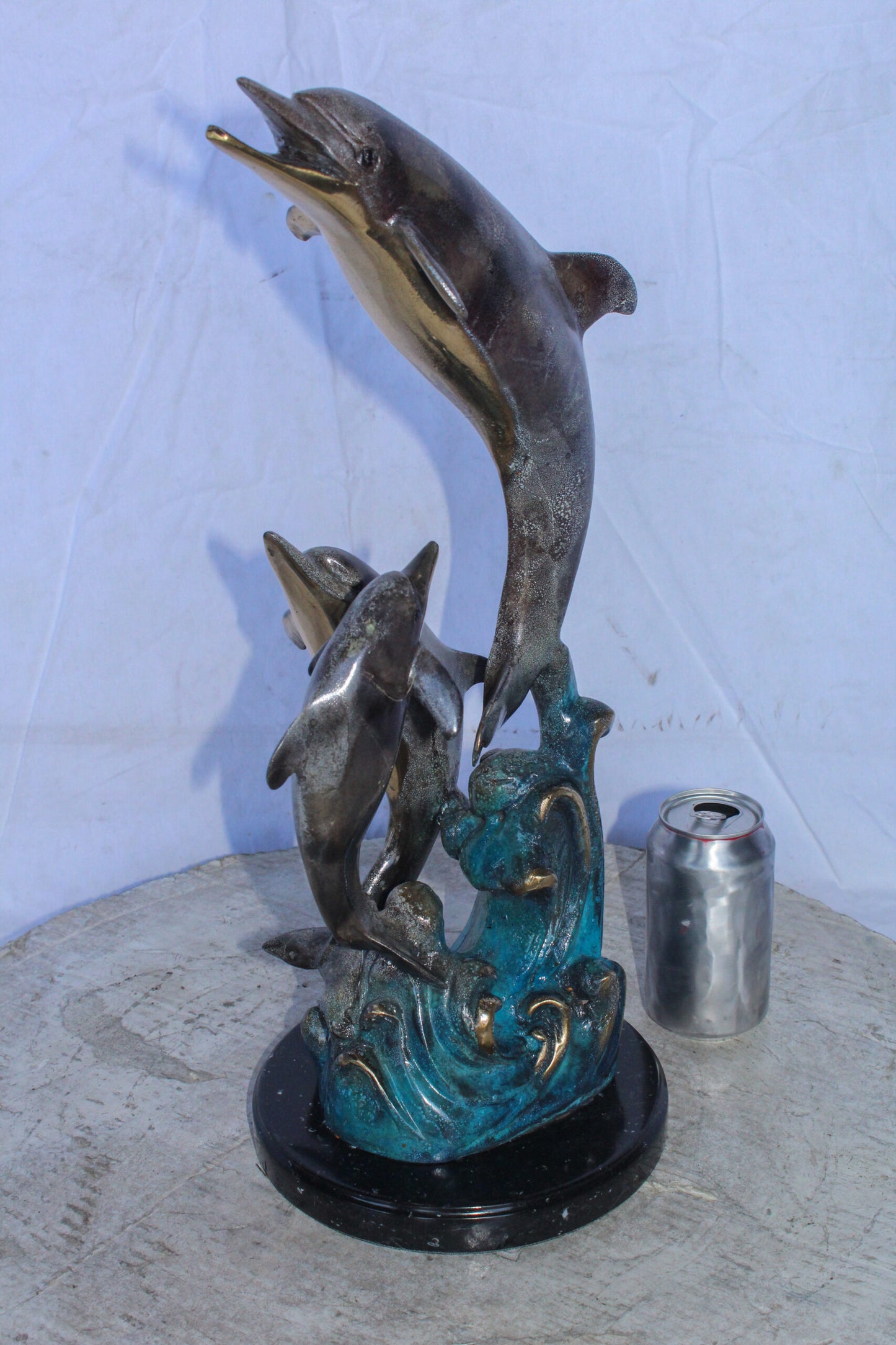 Bronze Statue of Three Dolphins Leaping from Water 8" x 8" x 20"H