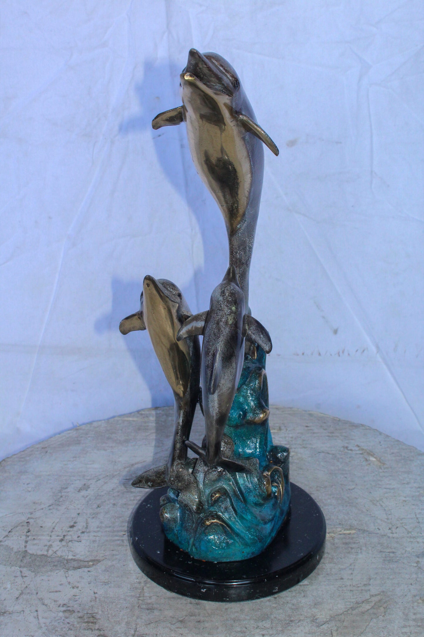 Bronze Statue of Three Dolphins Leaping from Water 8" x 8" x 20"H
