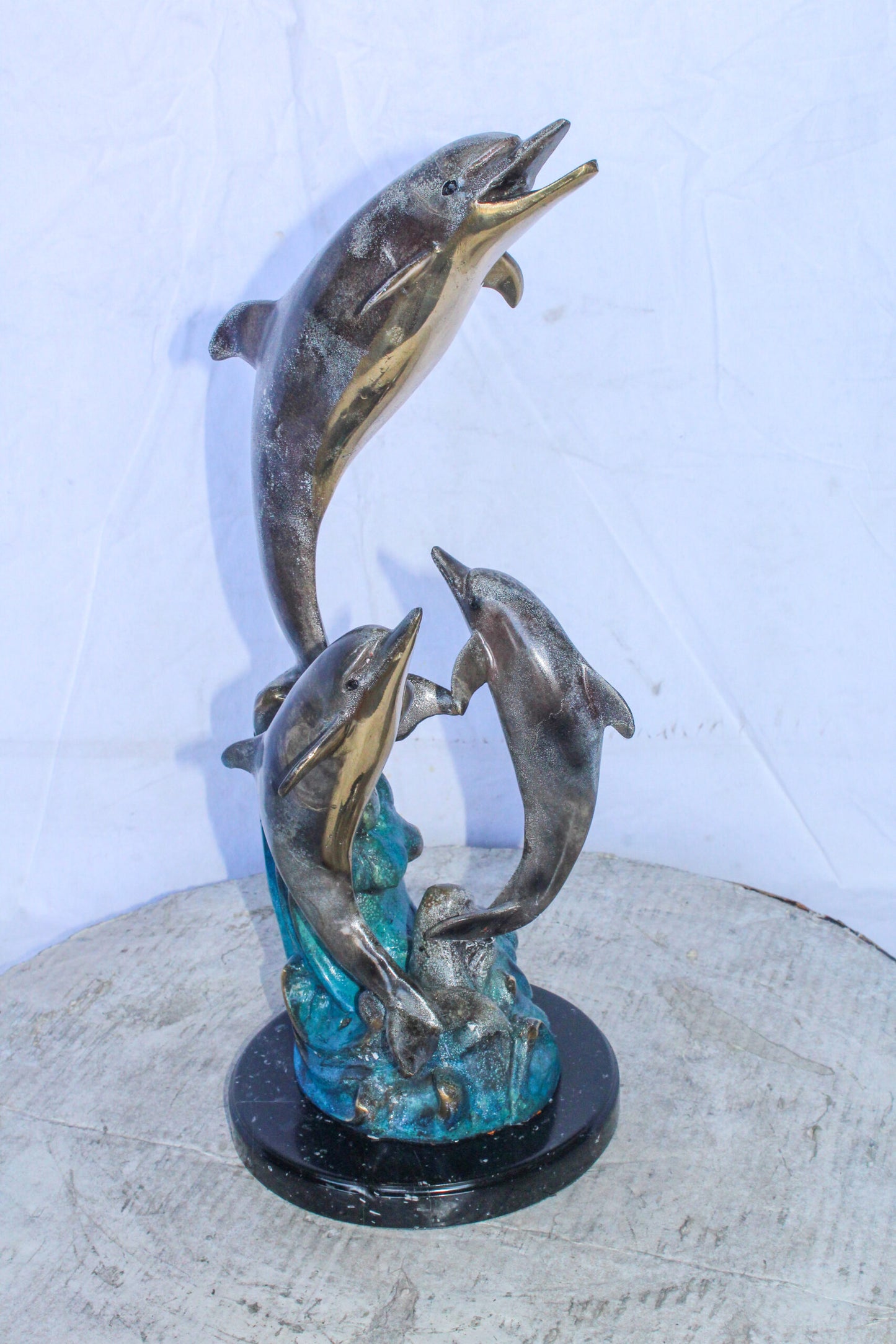 Bronze Statue of Three Dolphins Leaping from Water 8" x 8" x 20"H
