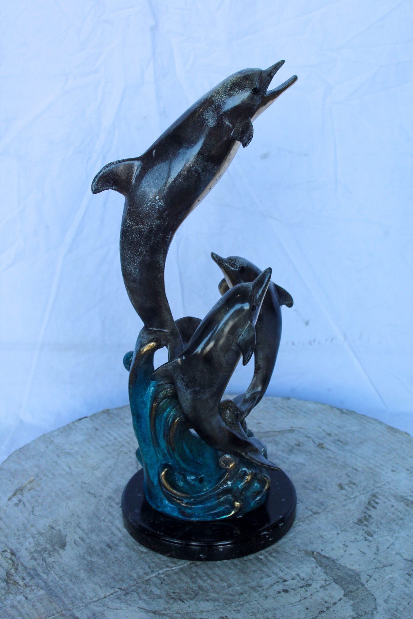 Bronze Statue of Three Dolphins Leaping from Water 8" x 8" x 20"H