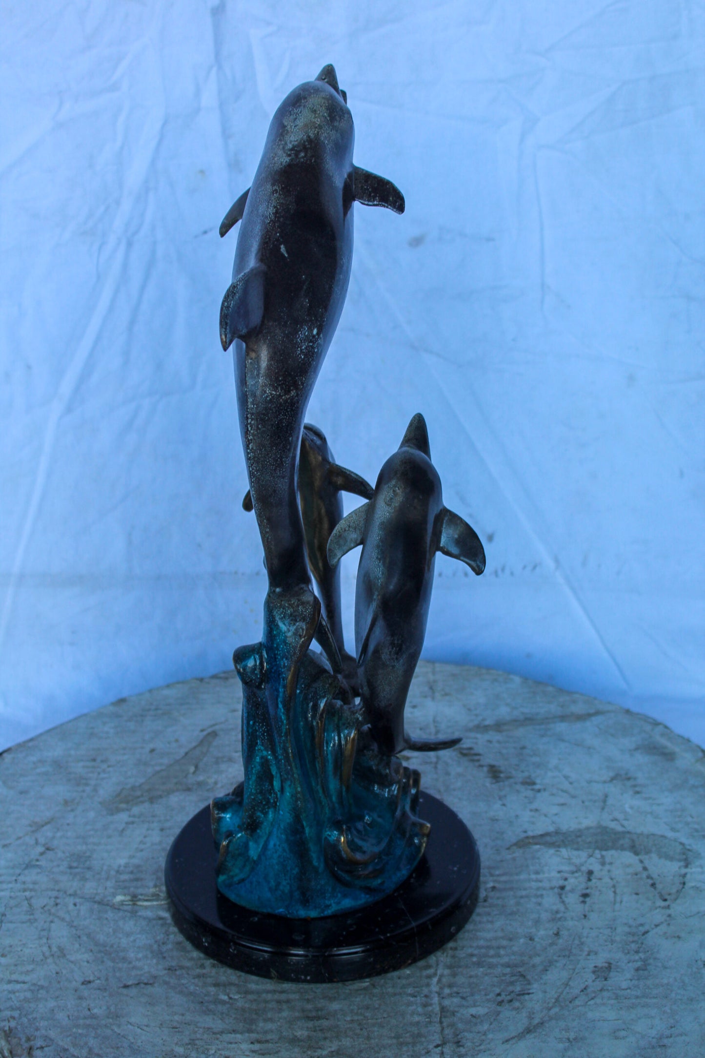 Bronze Statue of Three Dolphins Leaping from Water 8" x 8" x 20"H