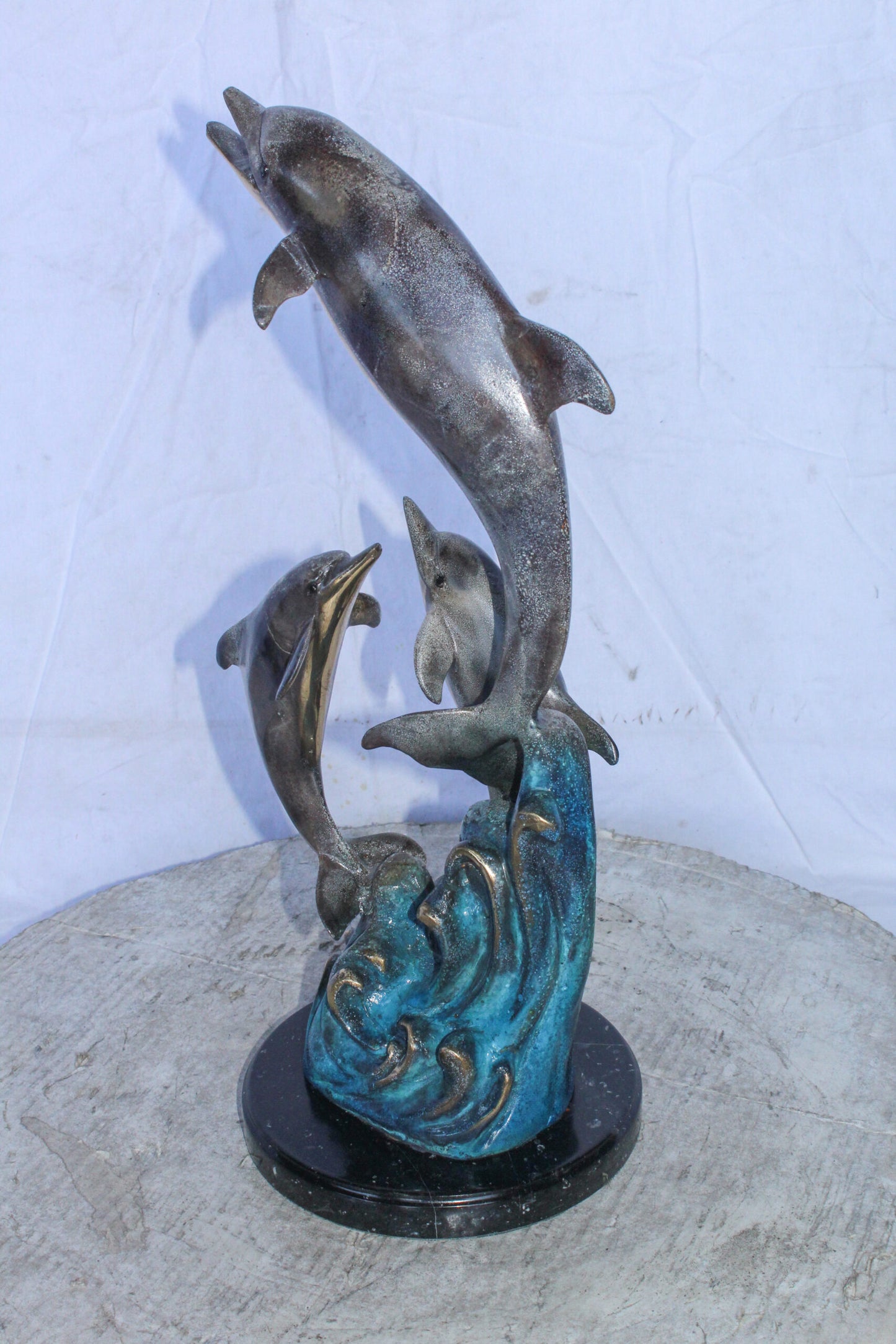 Bronze Statue of Three Dolphins Leaping from Water 8" x 8" x 20"H