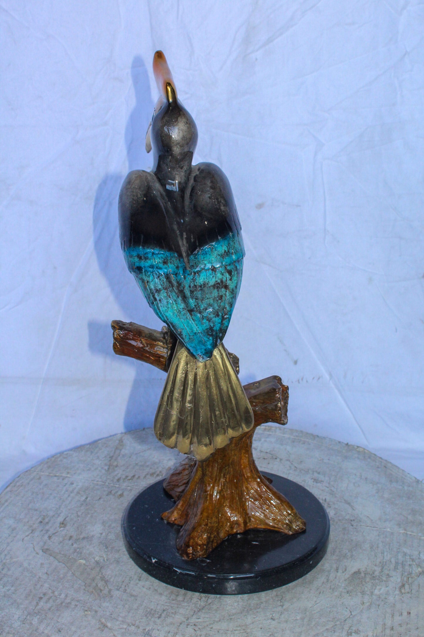 Hornbill Bird on Tree Branch, Colored Bronze Statue 10" x 10" x 22"H