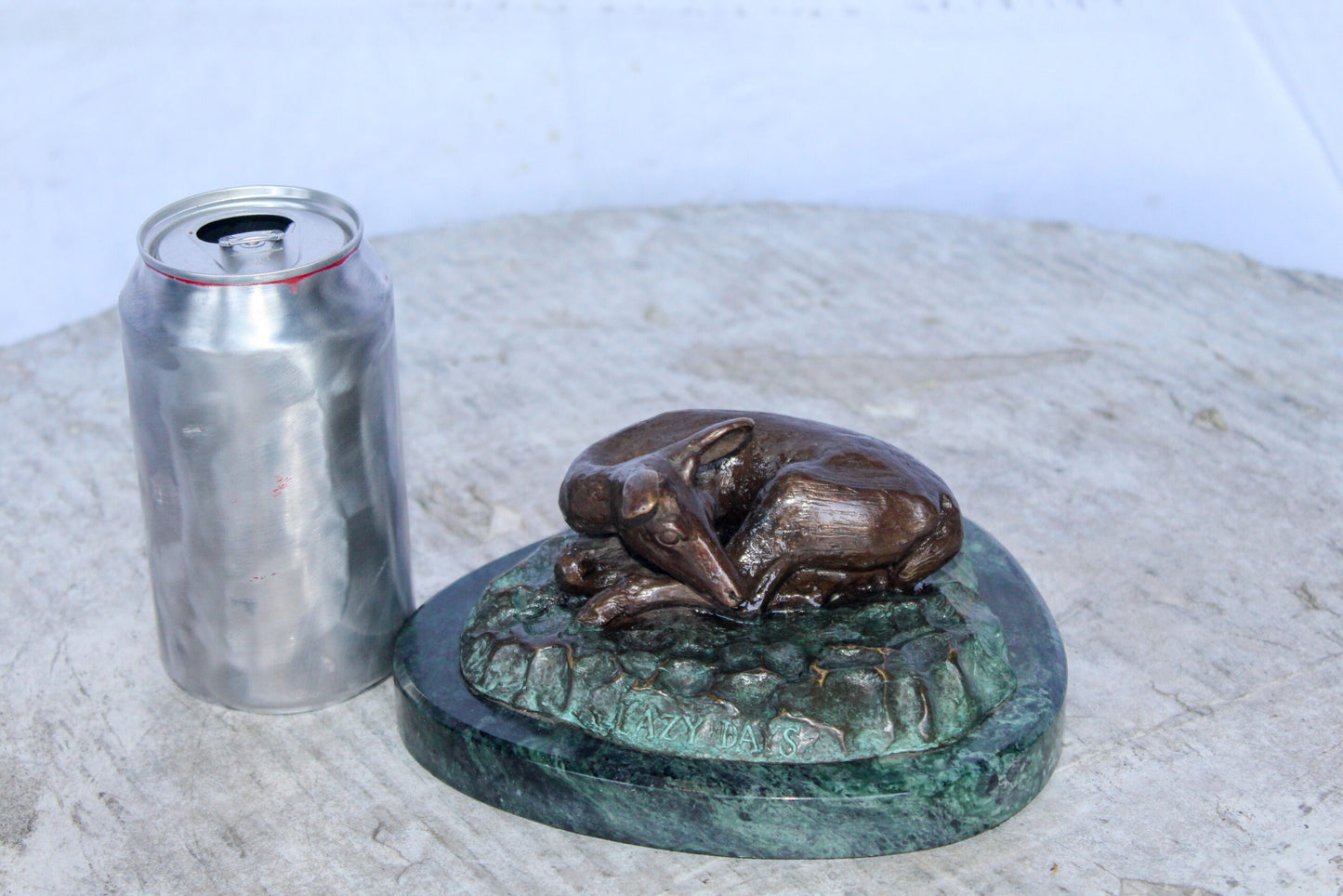 Deer Lazy Days, Small Bronze Statue Signed by Robert Beeler 6" x 7" x 3"H