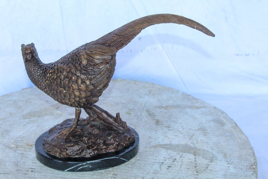 Pheasant Bird Bronze statue mounted on a Marble Base 14" x 6" x 10"H