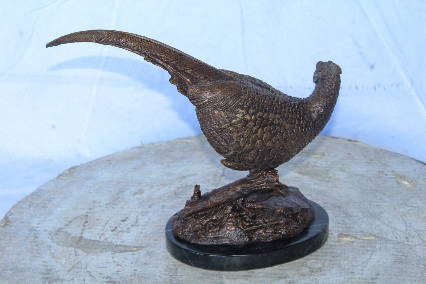 Pheasant Bird Bronze statue mounted on a Marble Base 14" x 6" x 10"H