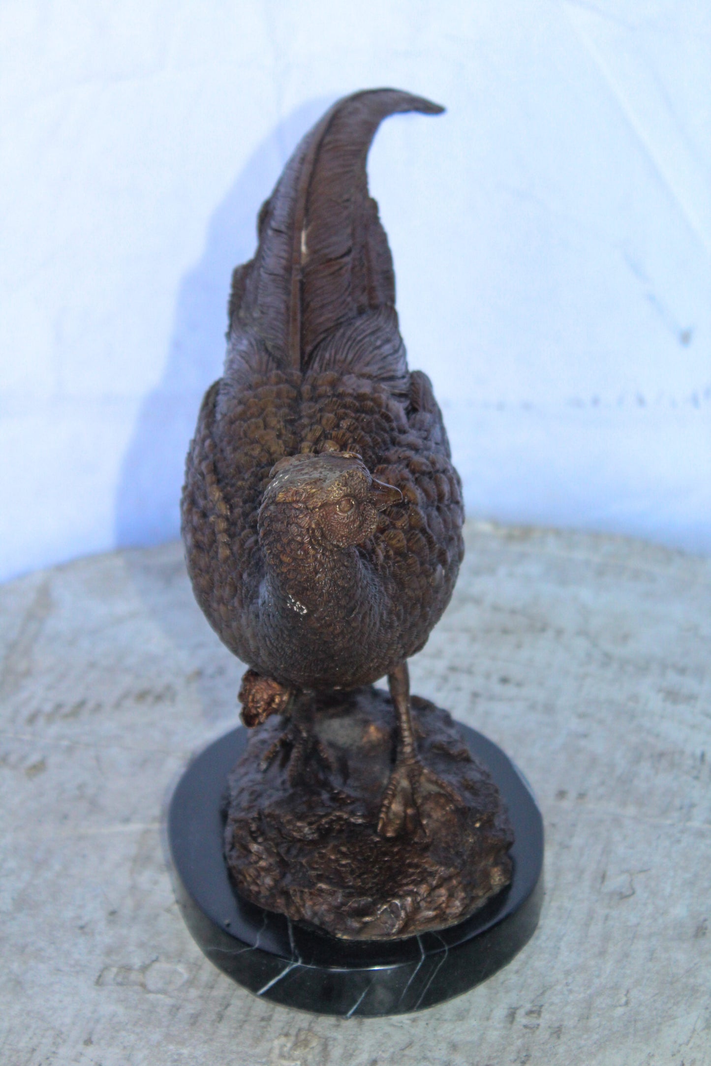 Pheasant Bird Bronze statue mounted on a Marble Base 14" x 6" x 10"H