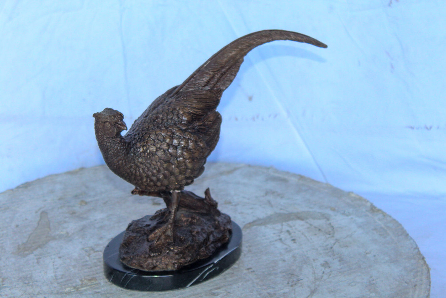 Pheasant Bird Bronze statue mounted on a Marble Base 14" x 6" x 10"H