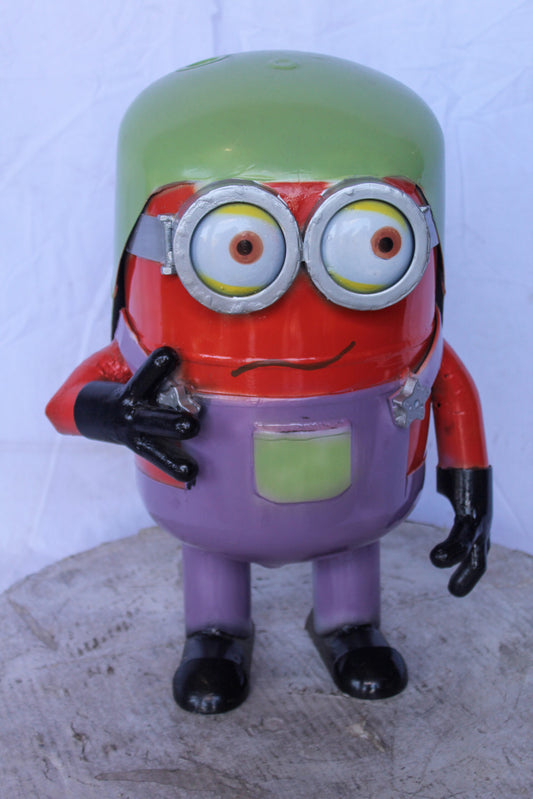 Funny Metal Scrap Statue of Boy with Glasses, Whimsical Art 14" x 12" x 20"H