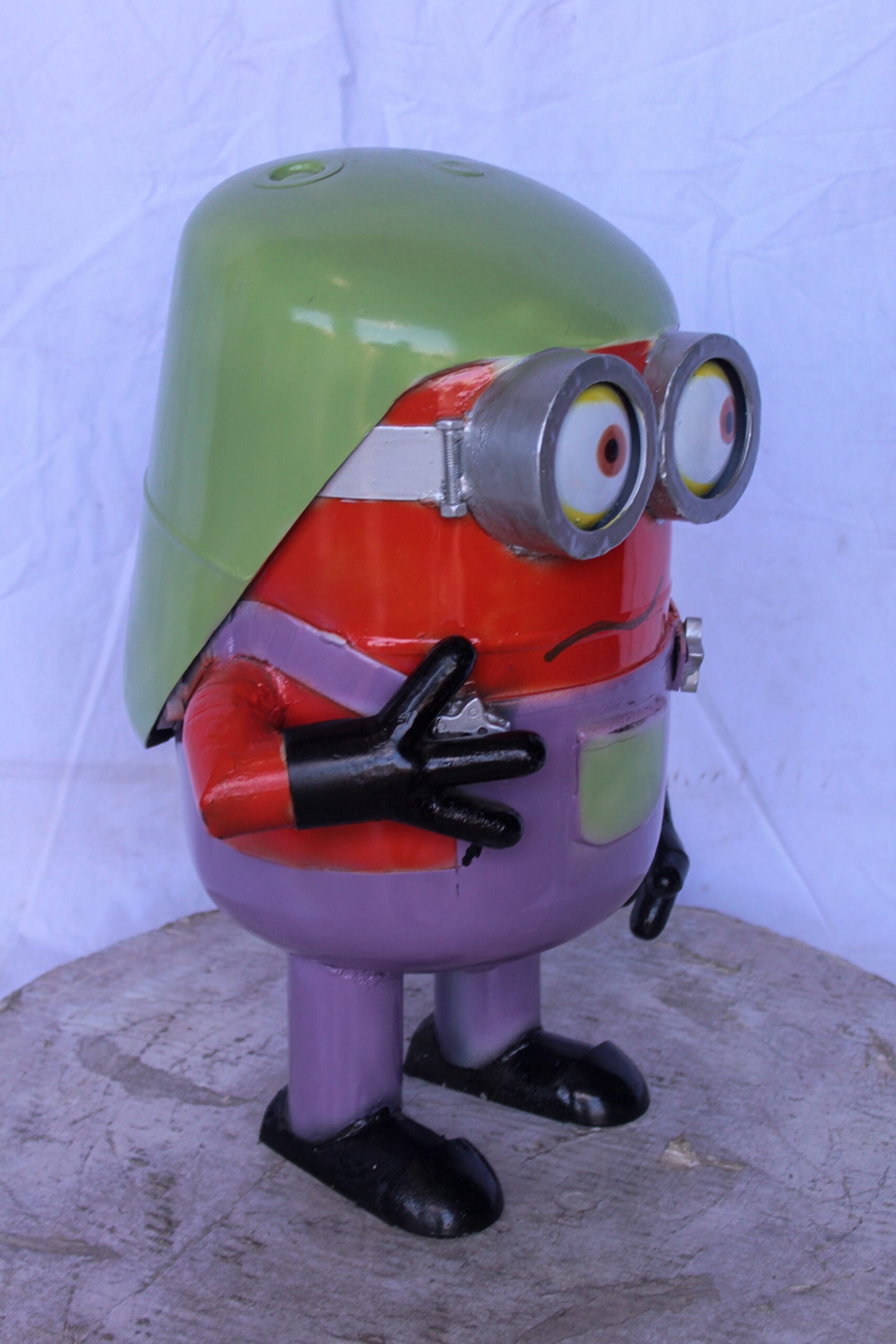 Funny Metal Scrap Statue of Boy with Glasses, Whimsical Art 14" x 12" x 20"H