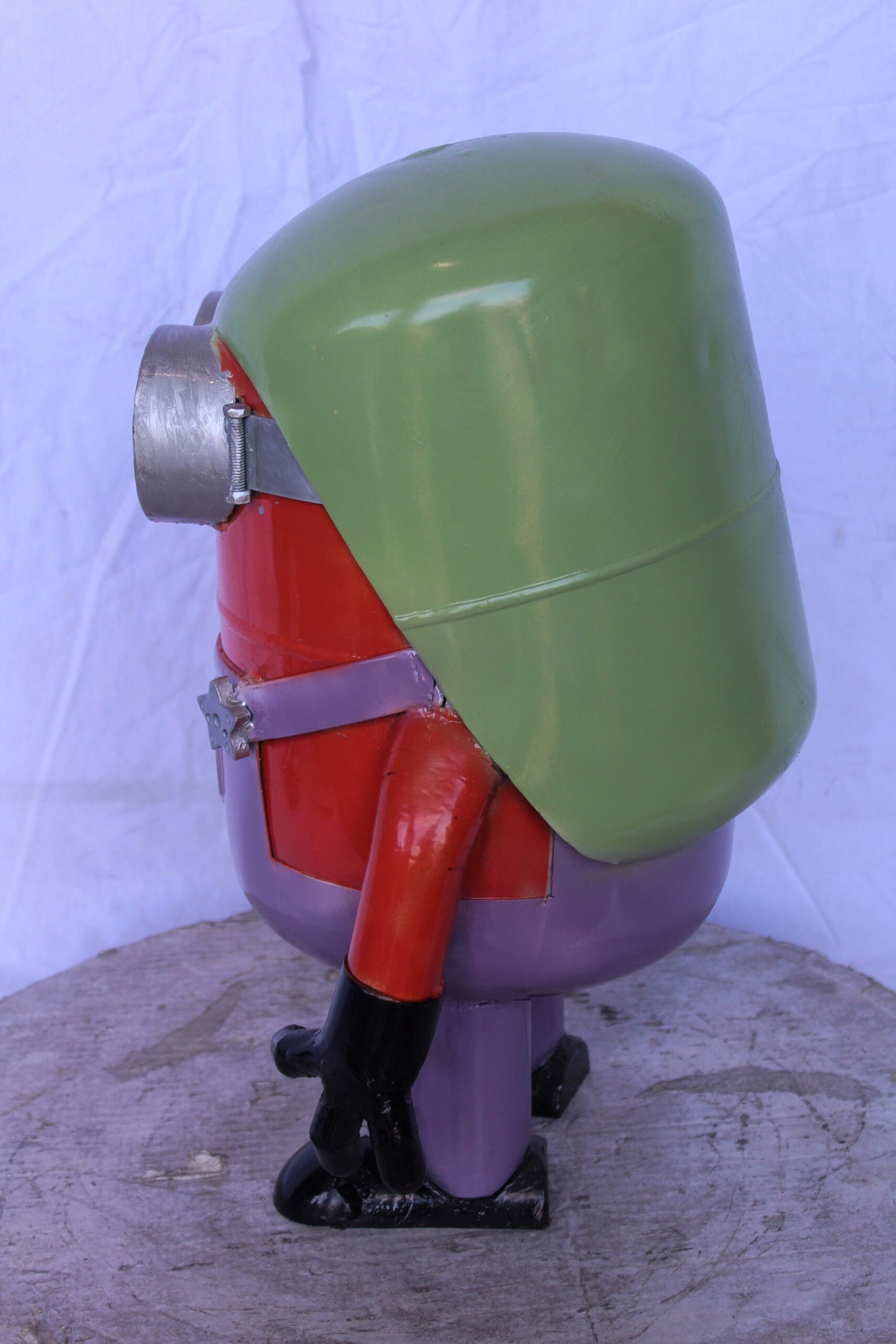 Funny Metal Scrap Statue of Boy with Glasses, Whimsical Art 14" x 12" x 20"H