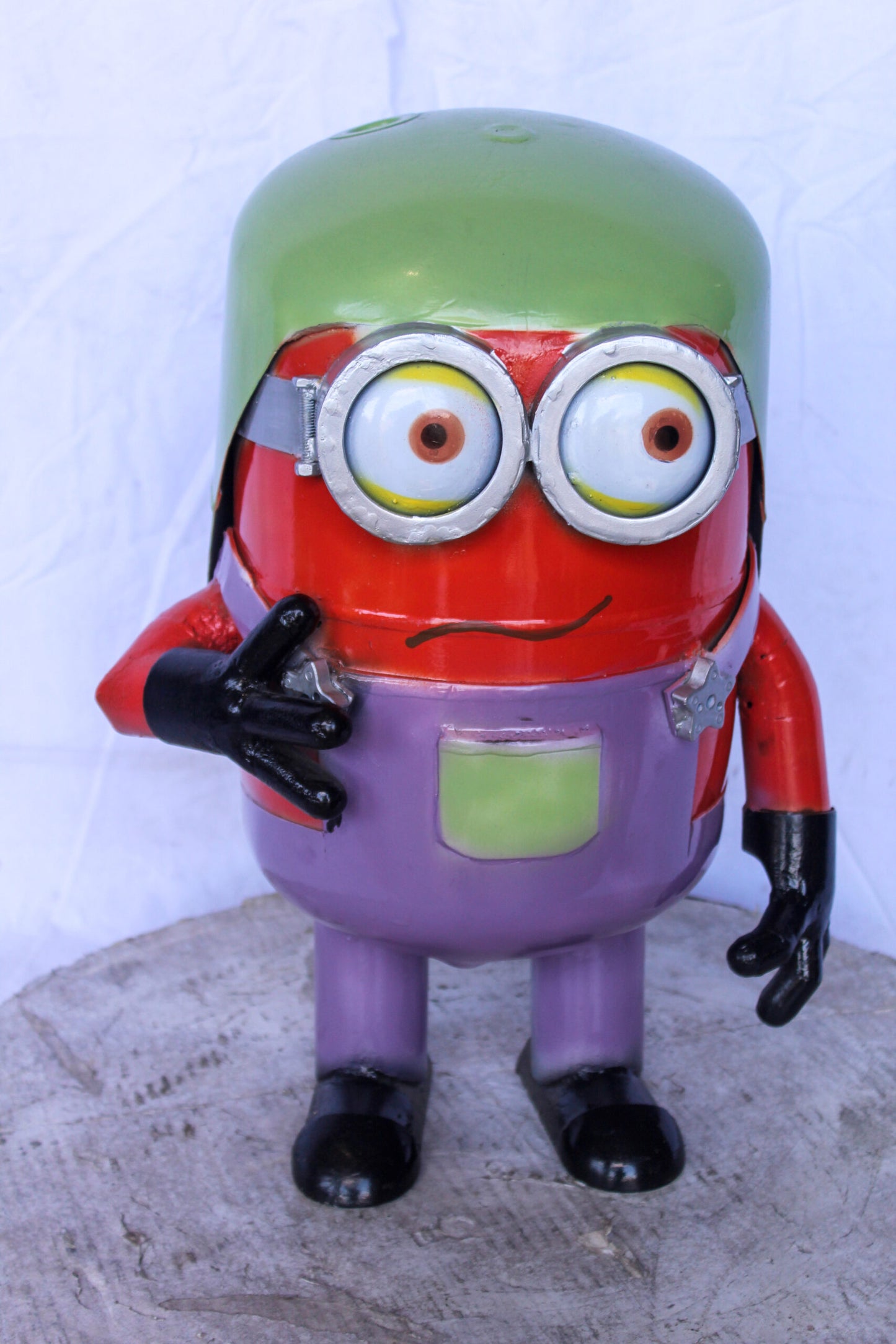 Funny Metal Scrap Statue of Boy with Glasses, Whimsical Art 14" x 12" x 20"H