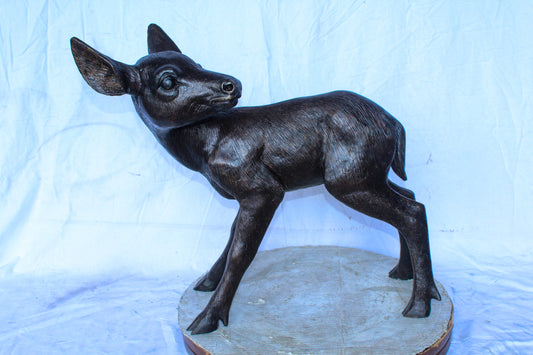 Bronze Statue of a Baby Deer, Doe, Elegant Wildlife Decor 30" x 10" x 25"H
