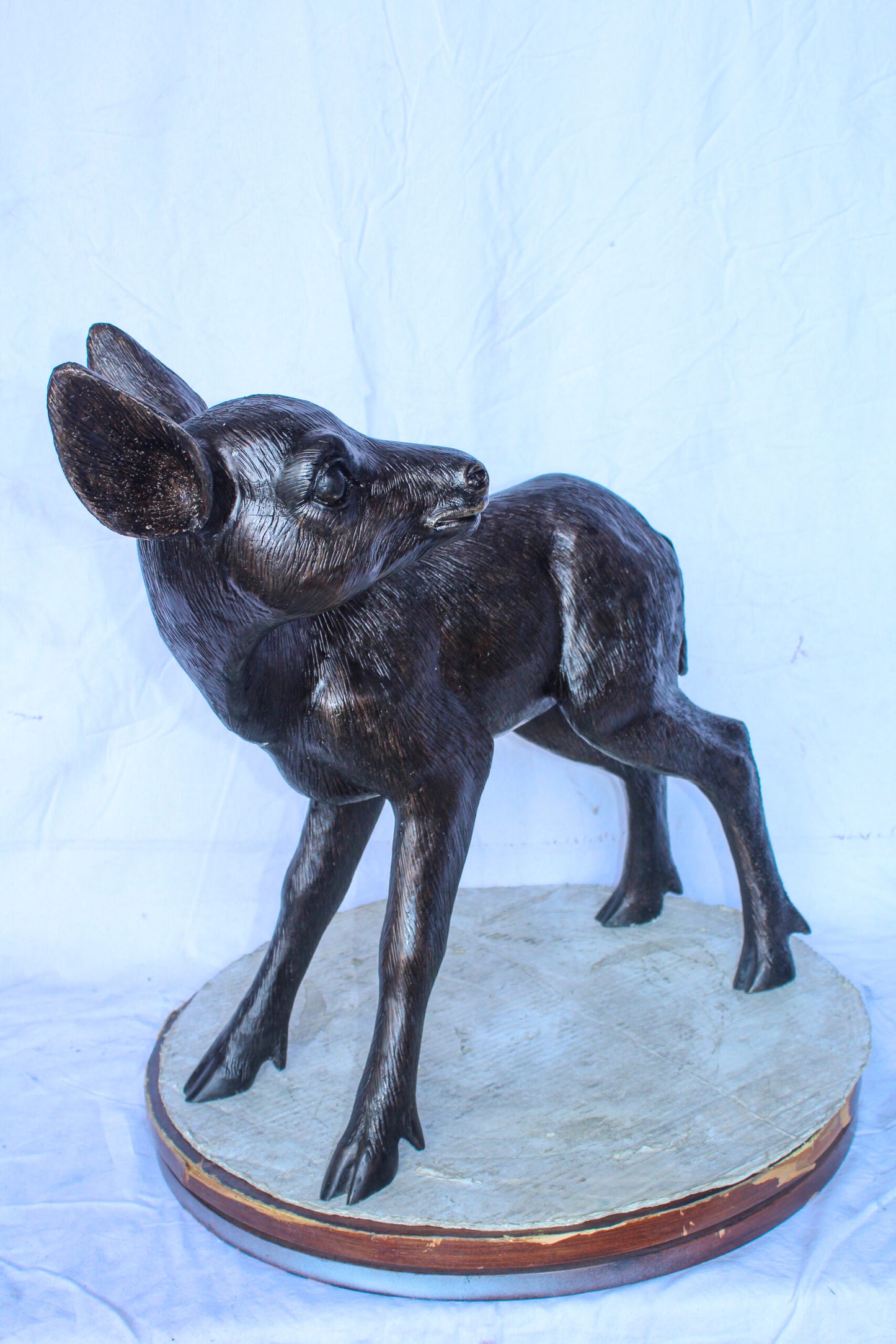 Bronze Statue of a Baby Deer, Doe, Elegant Wildlife Decor 30" x 10" x 25"H