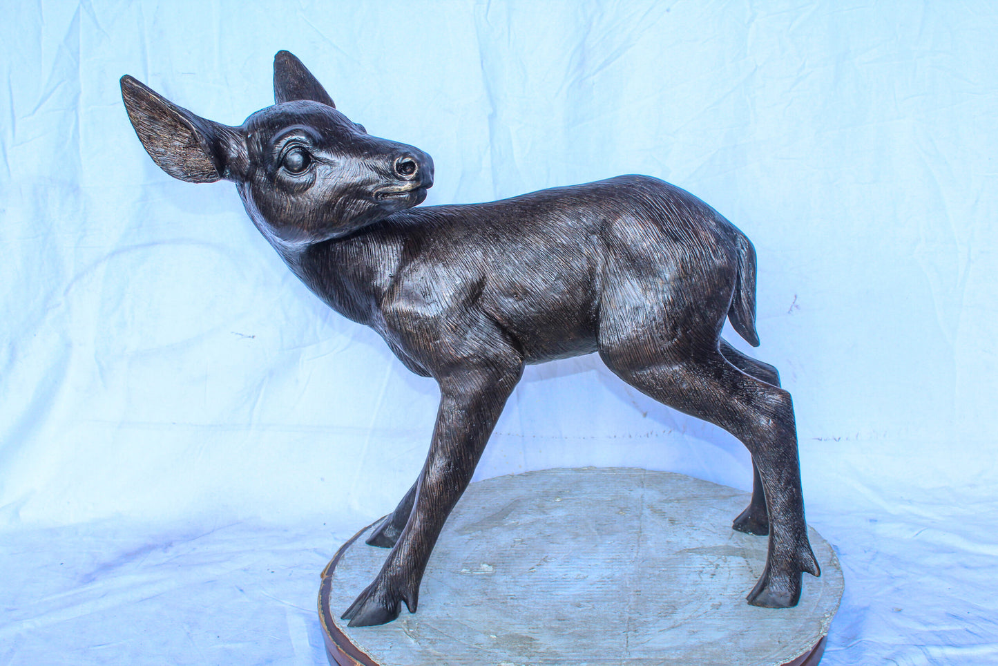 Bronze Statue of a Baby Deer, Doe, Elegant Wildlife Decor 30" x 10" x 25"H
