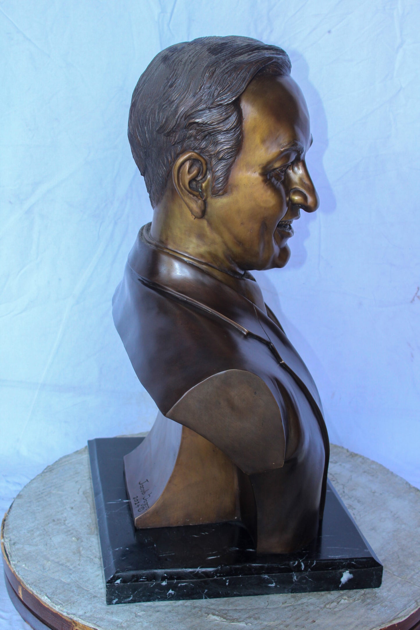 Bust of Unknown Man Bronze Statue, Intriguing Historical Art 16" x 13" x 26"H