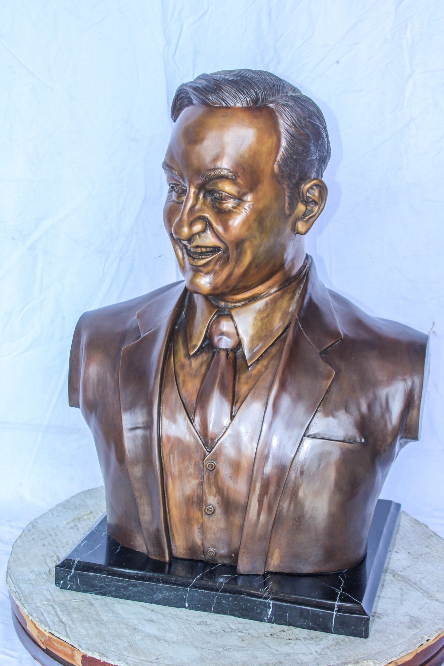 Bust of Unknown Man Bronze Statue, Intriguing Historical Art 16" x 13" x 26"H