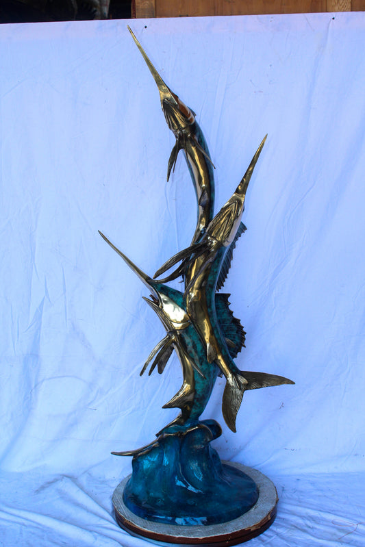 Bronze Statue, School of Three Sailfish Jumping of the Water 28" x 18" x 66"H