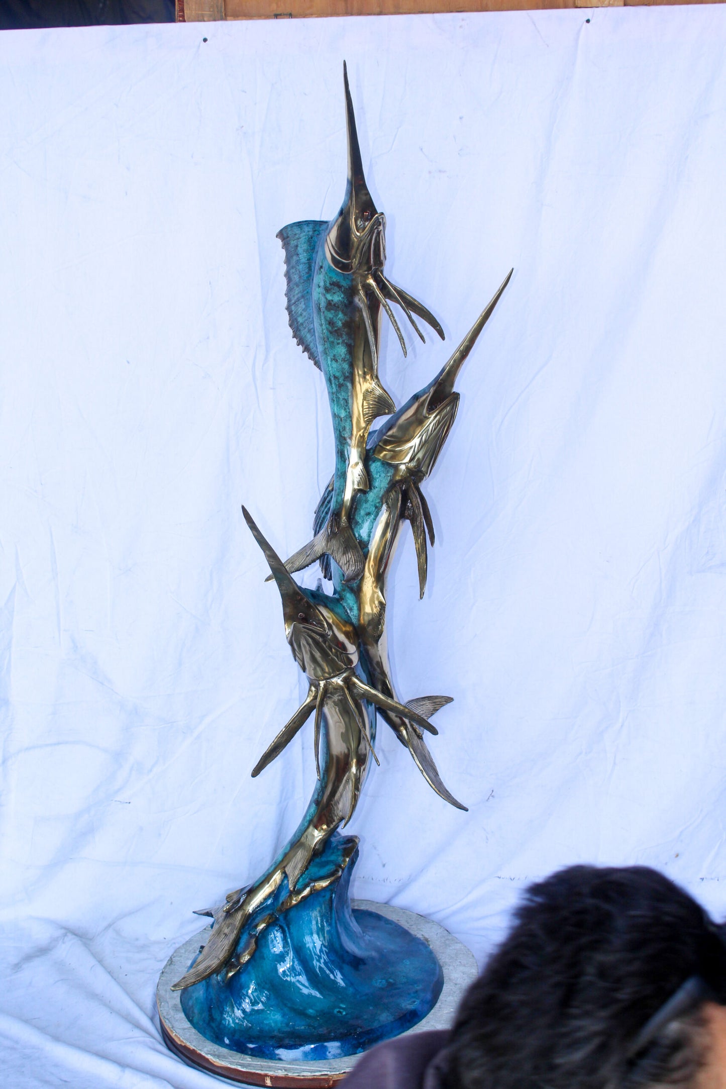 Bronze Statue, School of Three Sailfish Jumping of the Water 28" x 18" x 66"H