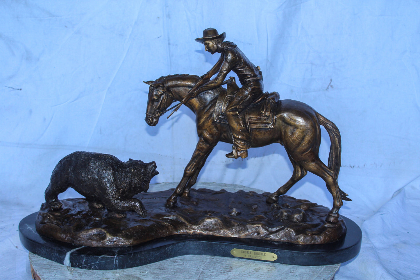 Remington Double Trouble Bronze Statue, Dynamic Western Decor 28" x 15" x 17"H