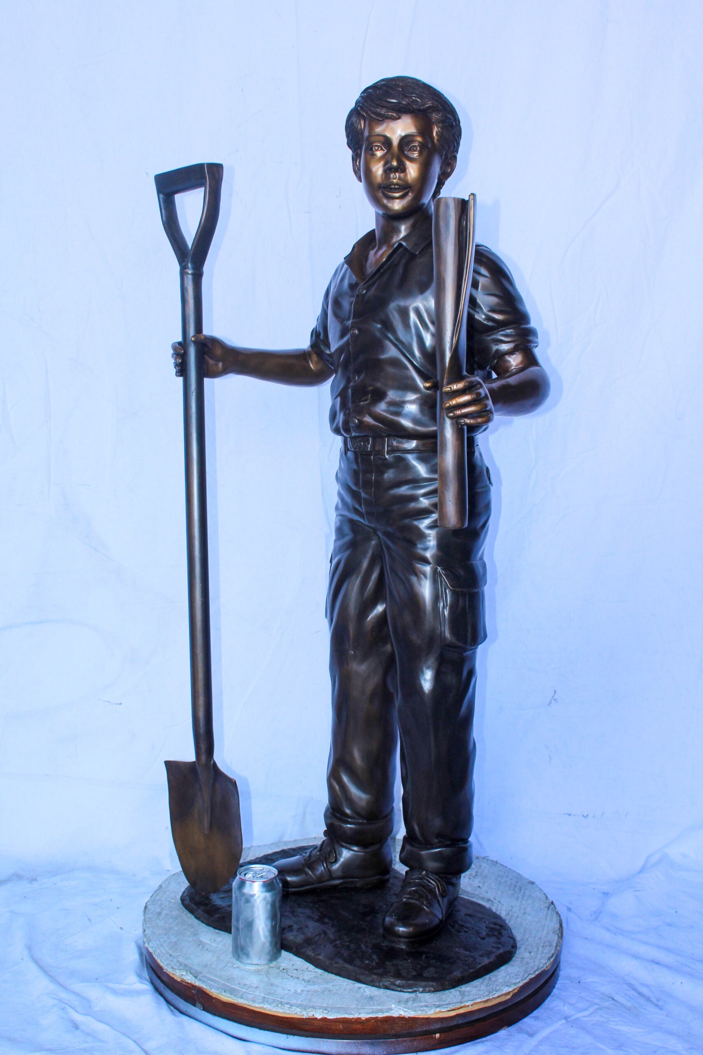 A Boy with Shovel, Charming Garden Bronze Statue 24" x 15" x 27"H