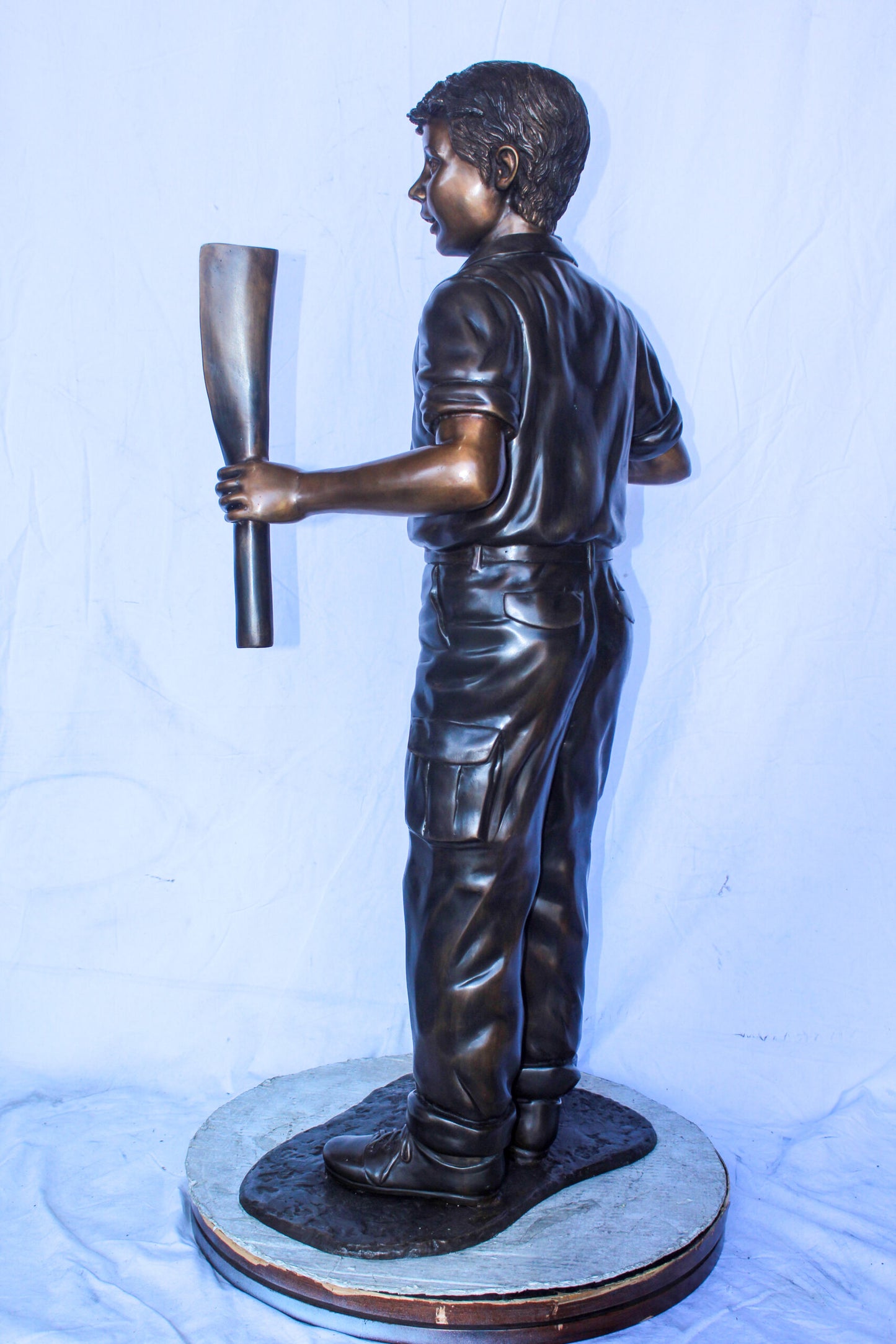 A Boy with Shovel, Charming Garden Bronze Statue 24" x 15" x 27"H