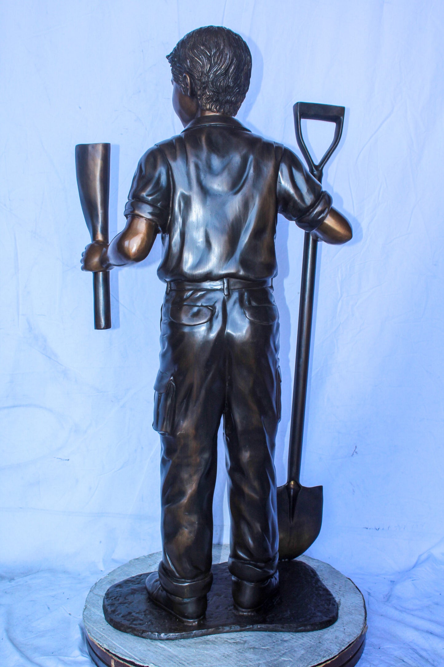 A Boy with Shovel, Charming Garden Bronze Statue 24" x 15" x 27"H
