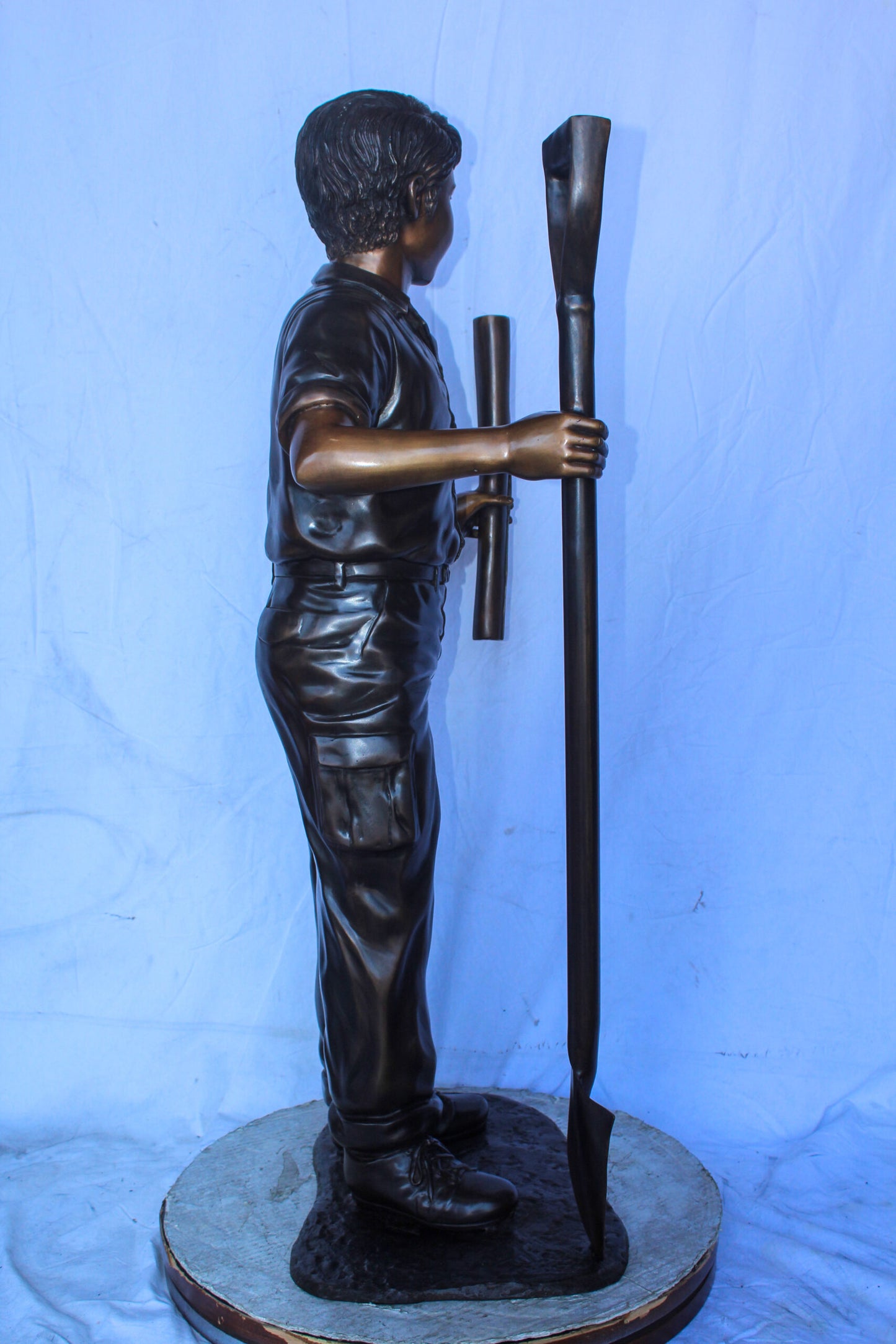 A Boy with Shovel, Charming Garden Bronze Statue 24" x 15" x 27"H
