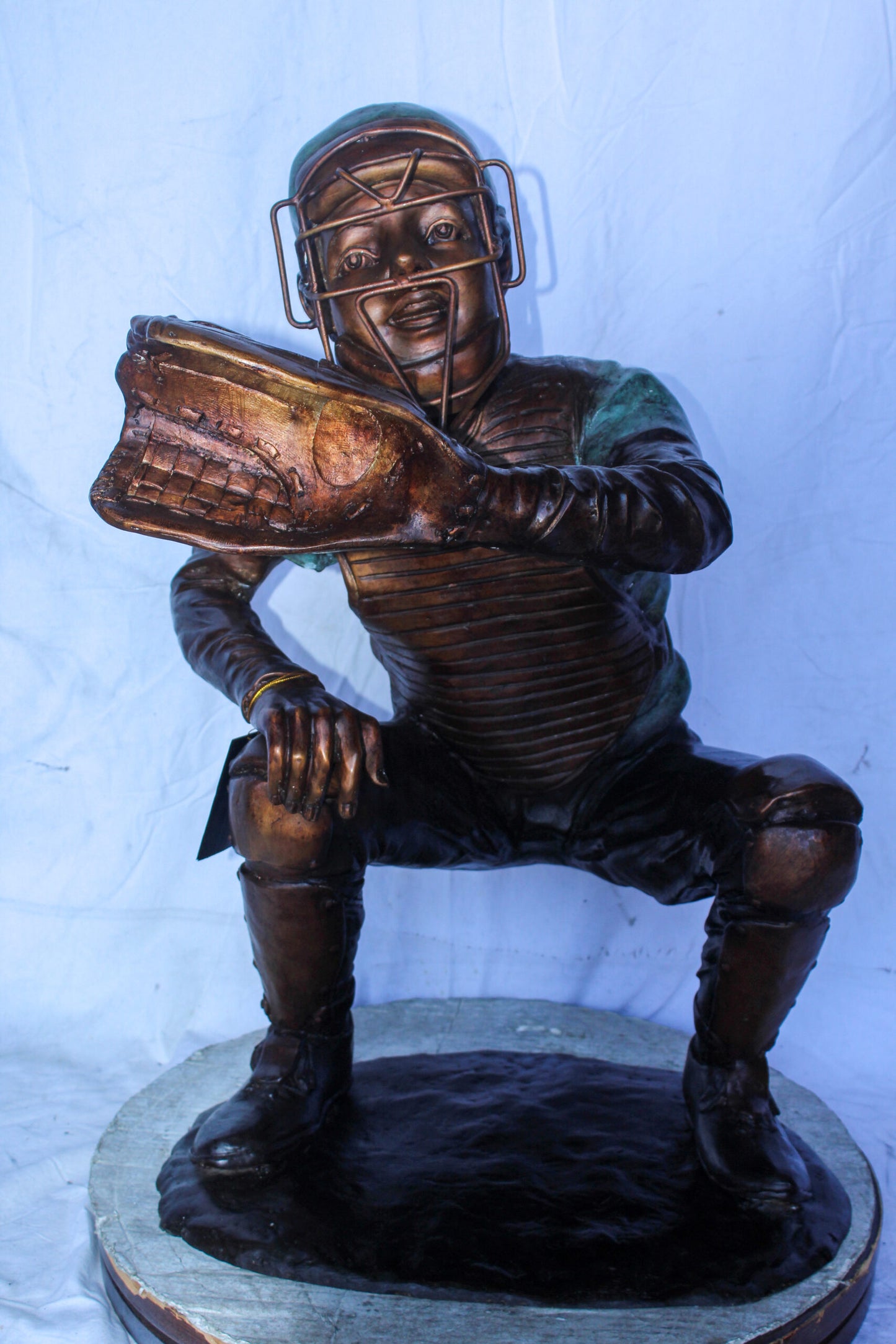 Baseball Catcher bronze statue, Dynamic Sports Decor 26" x 23" x 34"H