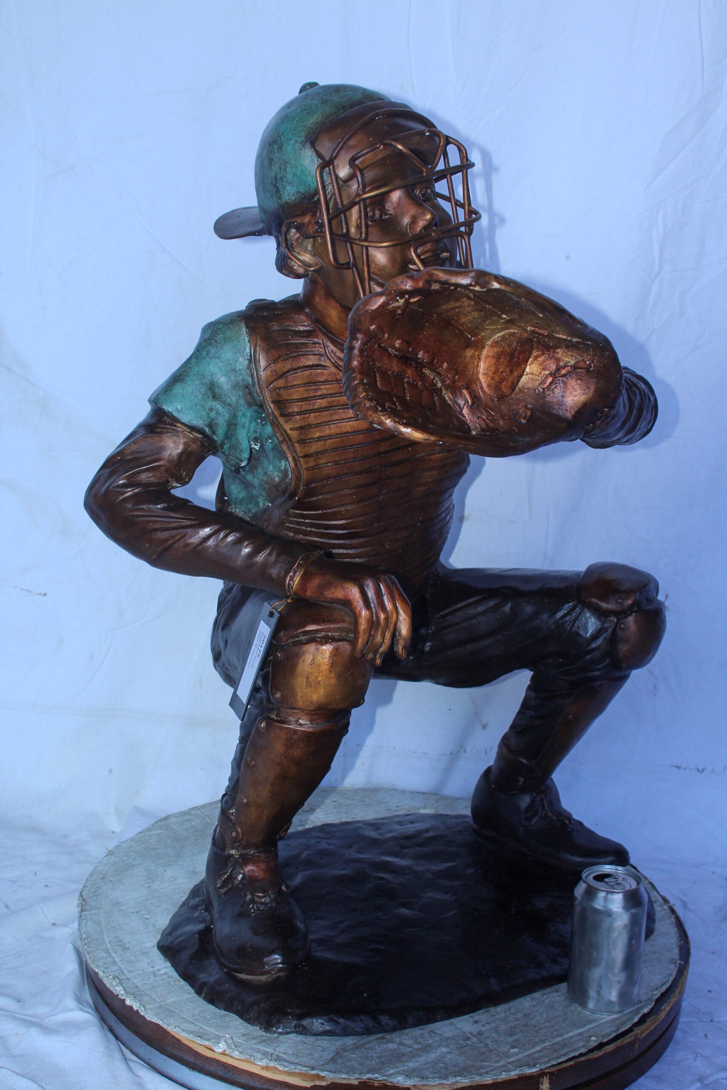 Baseball Catcher bronze statue, Dynamic Sports Decor 26" x 23" x 34"H