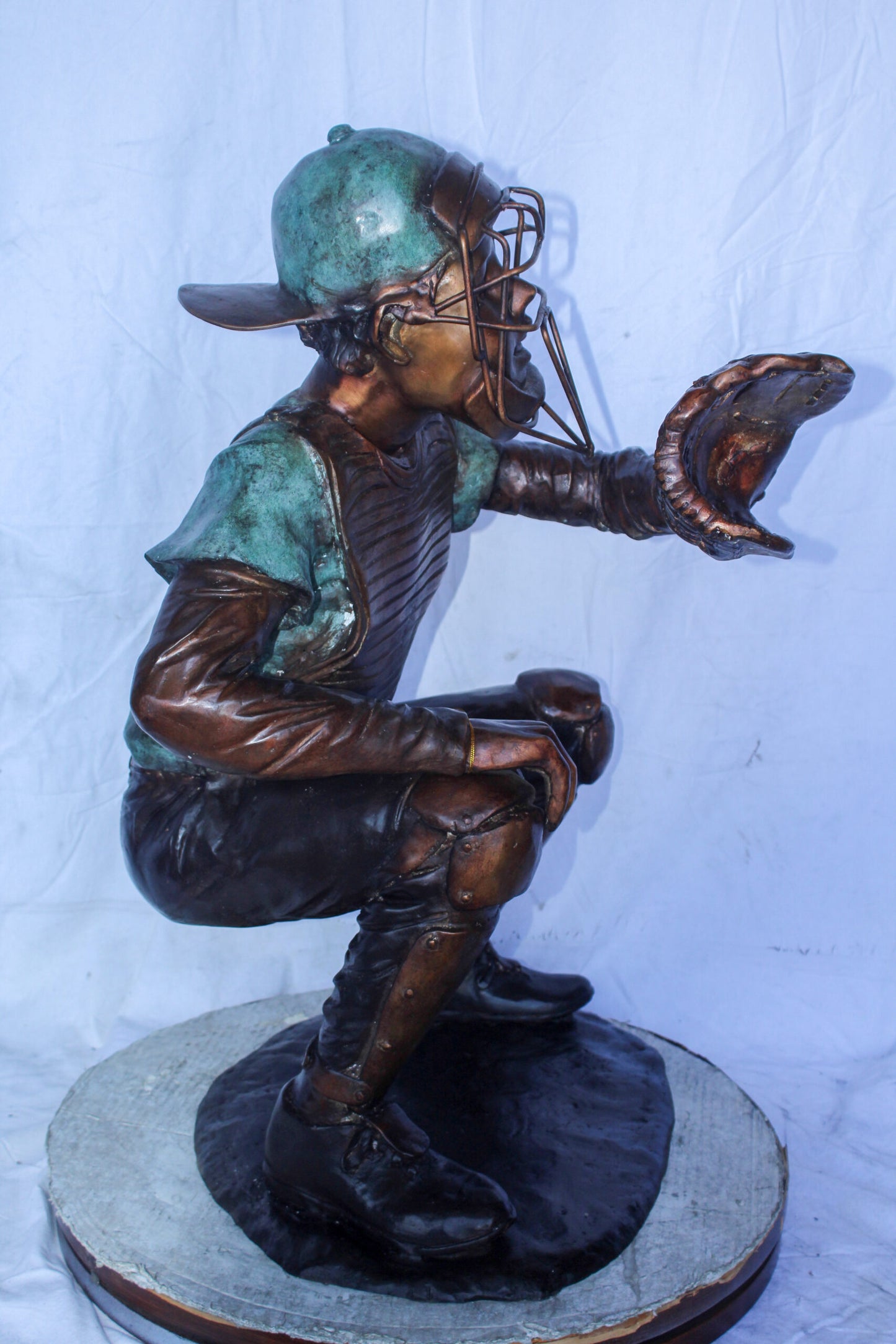 Baseball Catcher bronze statue, Dynamic Sports Decor 26" x 23" x 34"H