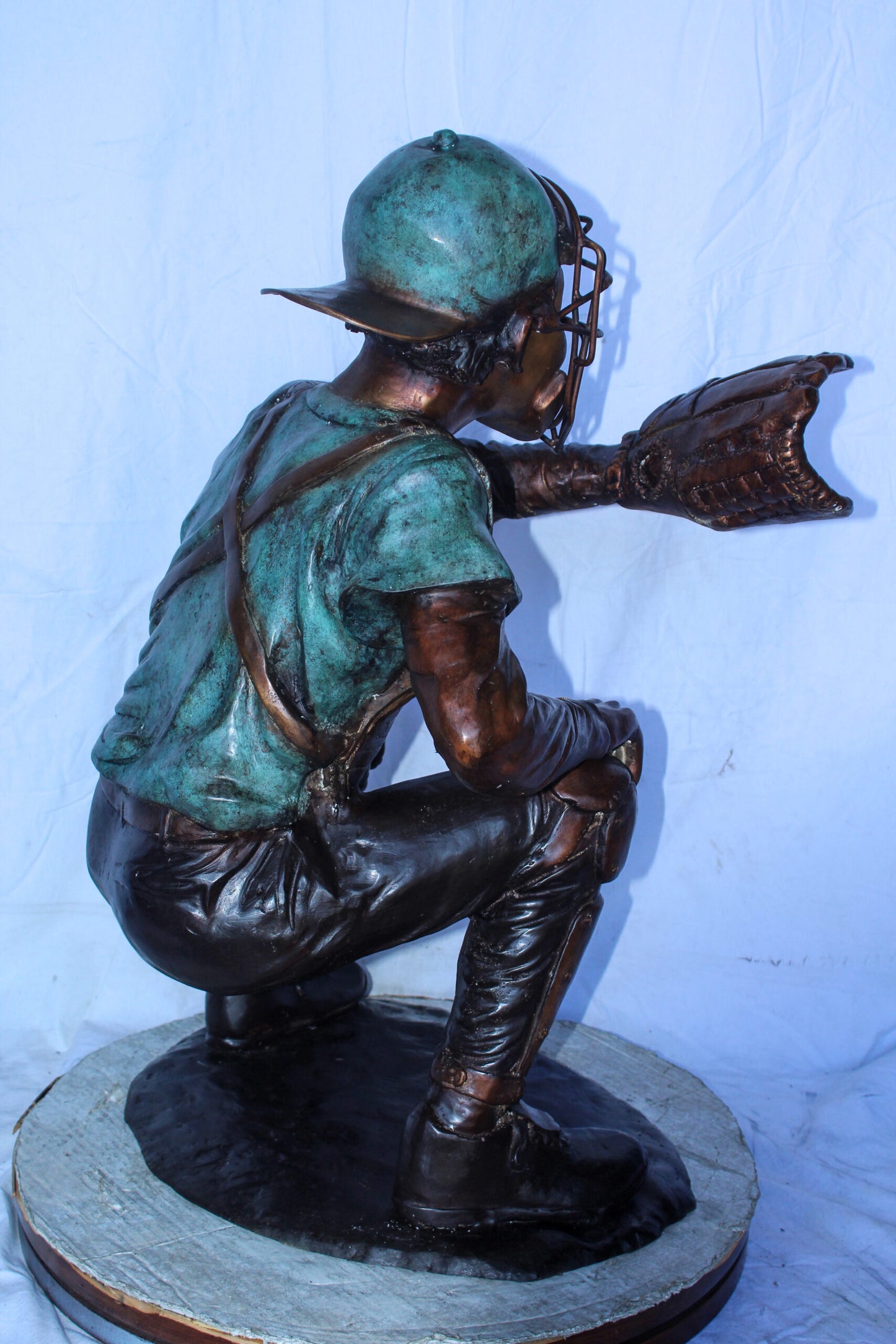 Baseball Catcher bronze statue, Dynamic Sports Decor 26" x 23" x 34"H