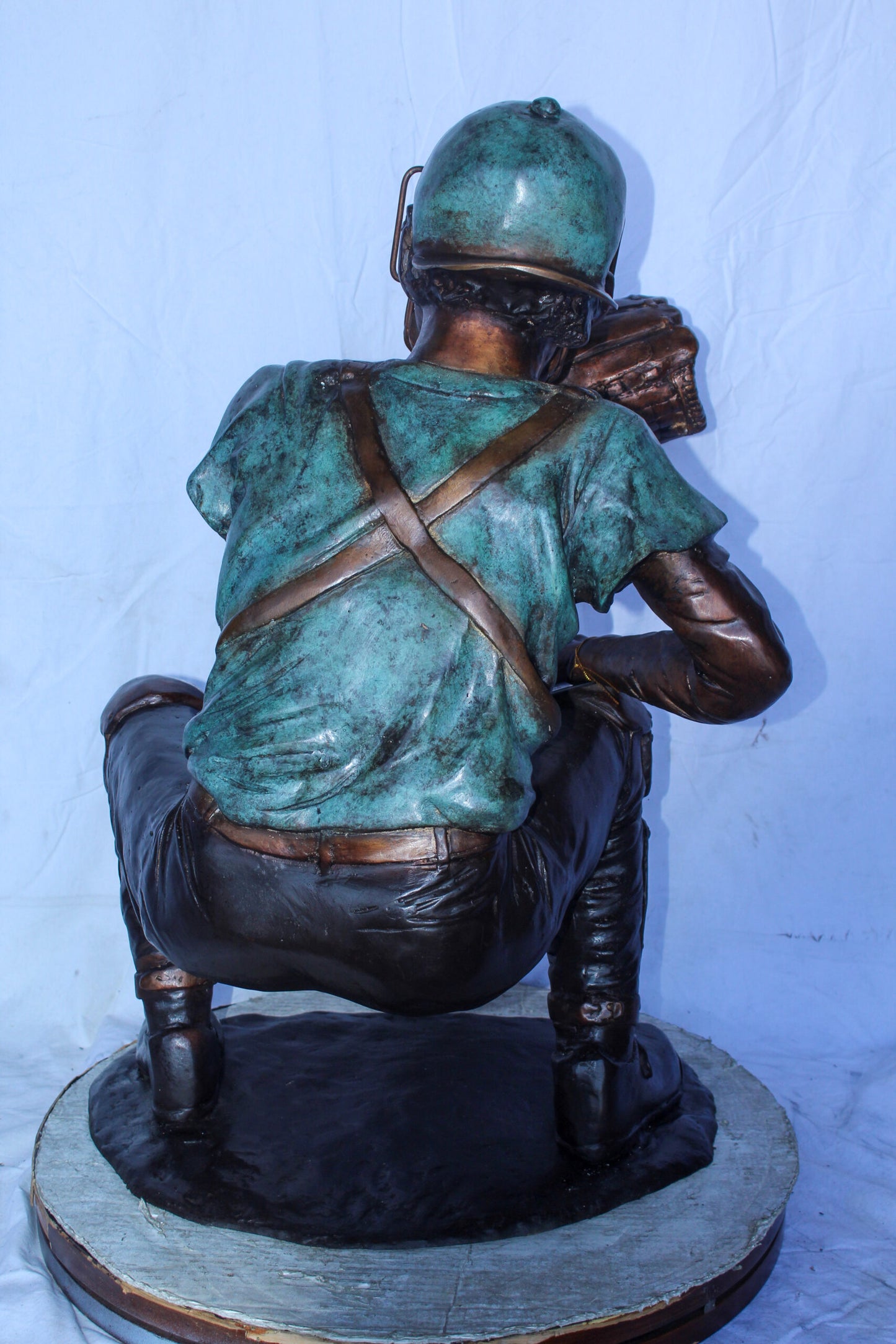 Baseball Catcher bronze statue, Dynamic Sports Decor 26" x 23" x 34"H