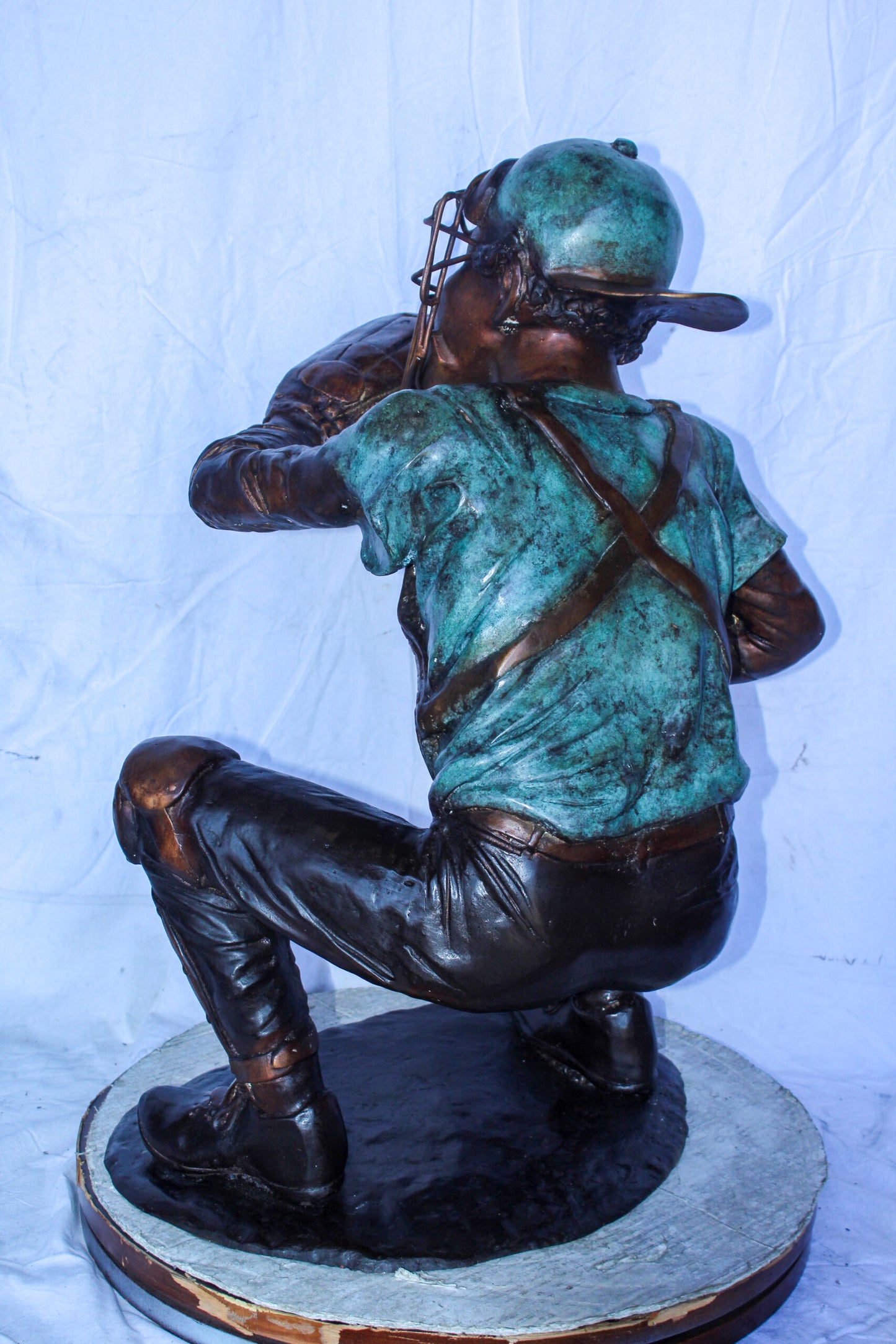 Baseball Catcher bronze statue, Dynamic Sports Decor 26" x 23" x 34"H