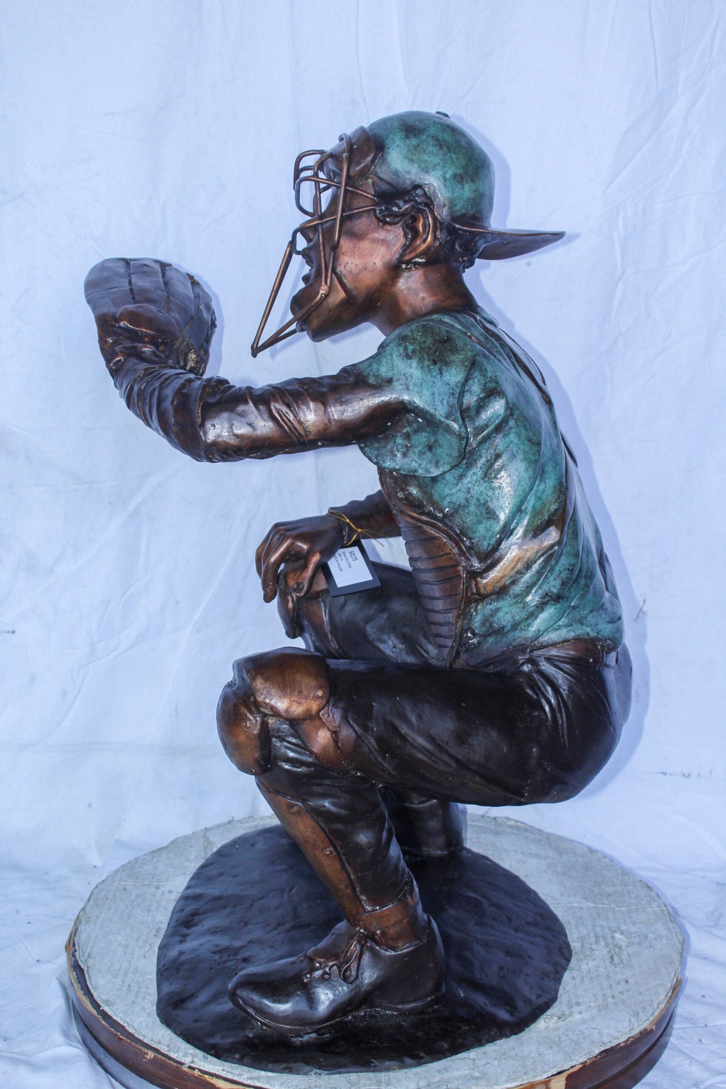 Baseball Catcher bronze statue, Dynamic Sports Decor 26" x 23" x 34"H