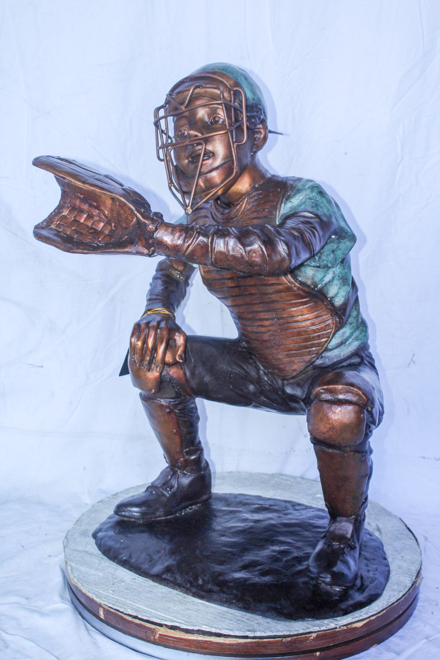 Baseball Catcher bronze statue, Dynamic Sports Decor 26" x 23" x 34"H