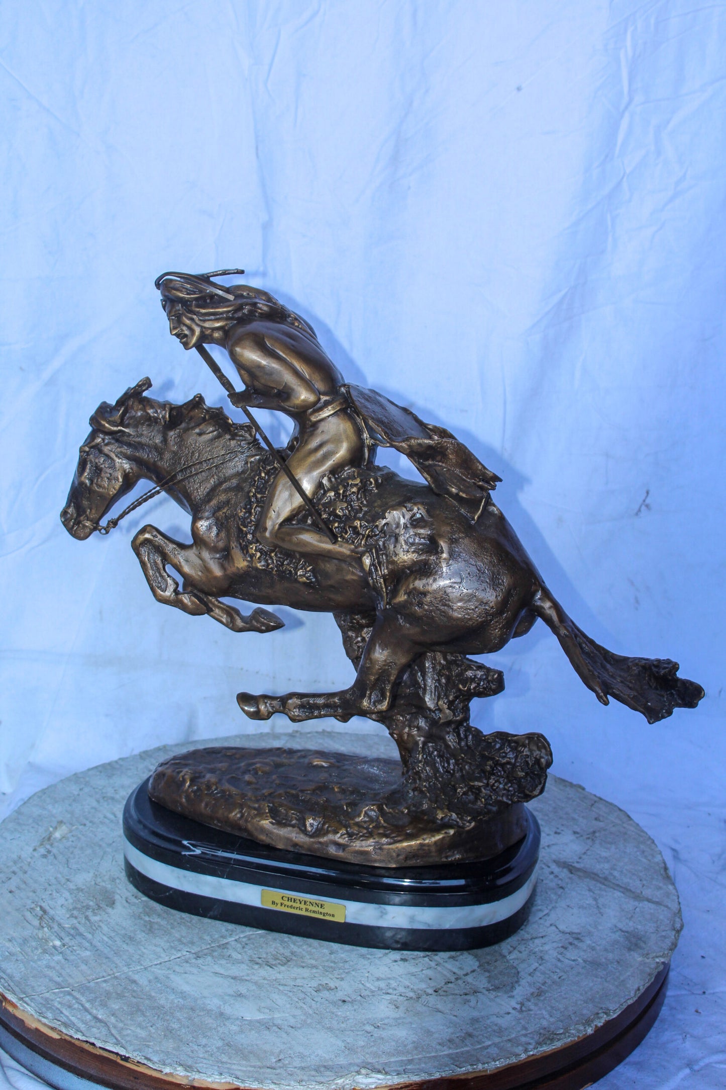 Cheyenne Bronze Statue, A Remington Replica, Iconic Western Art 23" x 9" x 20"H