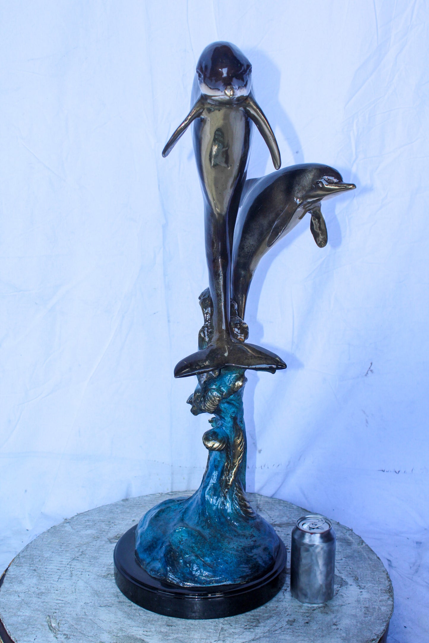 Two Dolphins Jumping of the Water Bronze Statue 11" x 12" x 31"H