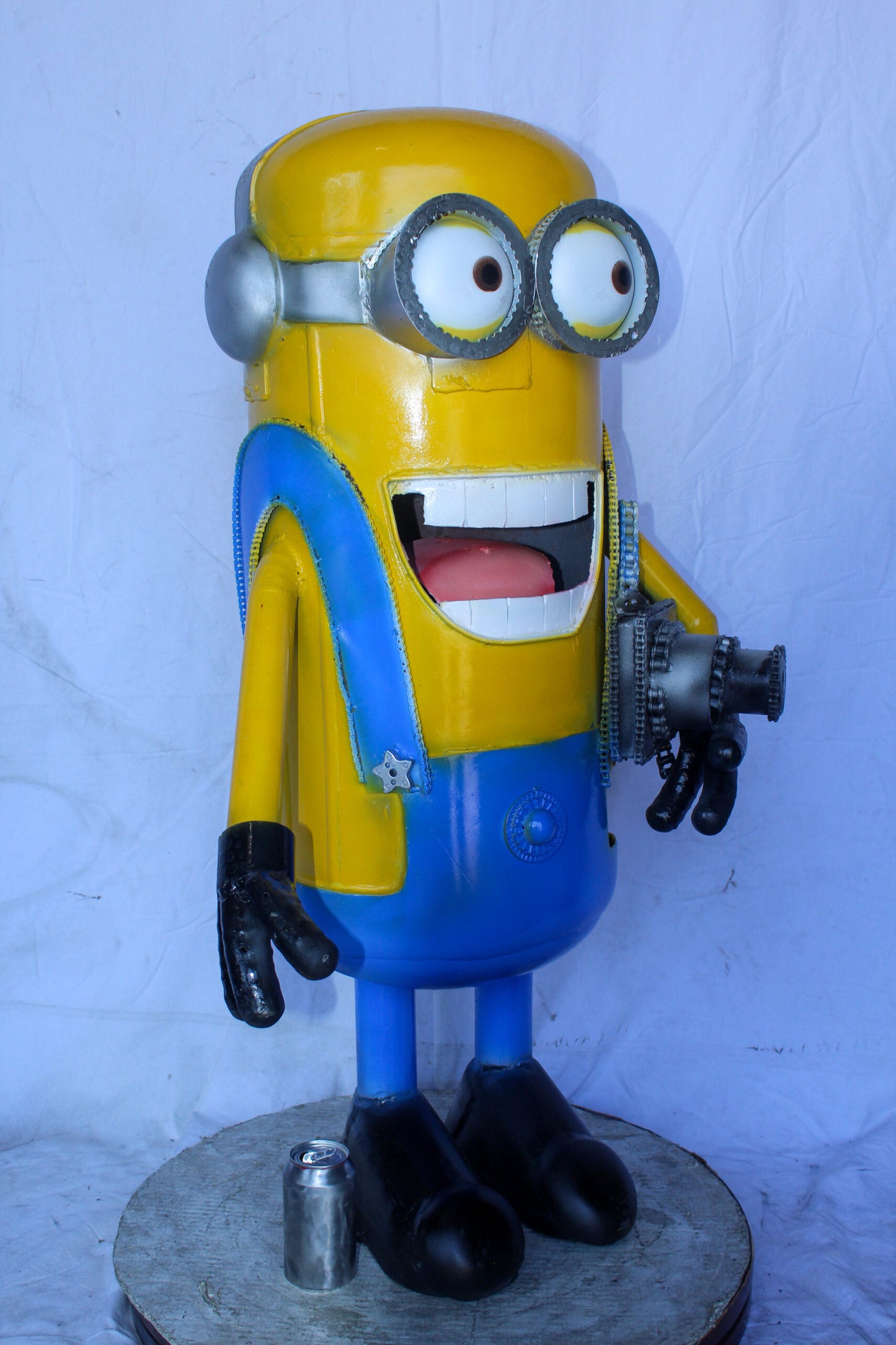 Comical Metal Scrap Statue of Boy with Camera, Whimsical Art 26" x 19" x 42"H