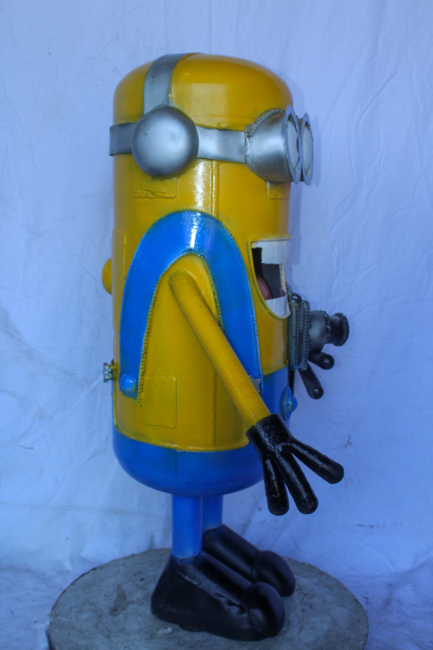 Comical Metal Scrap Statue of Boy with Camera, Whimsical Art 26" x 19" x 42"H